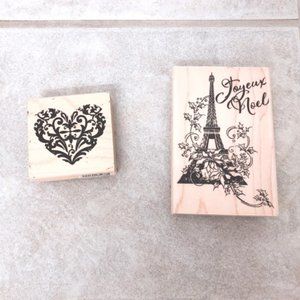 Rare Recollections Stamp Eiffel Tower and Heart Stamp Wood
